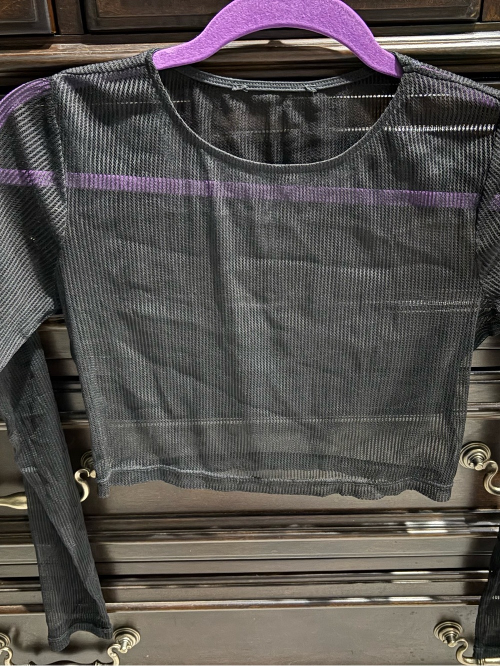 Black Sheer Ribbed Long-Sleeve Crop Top - Women Sz Small